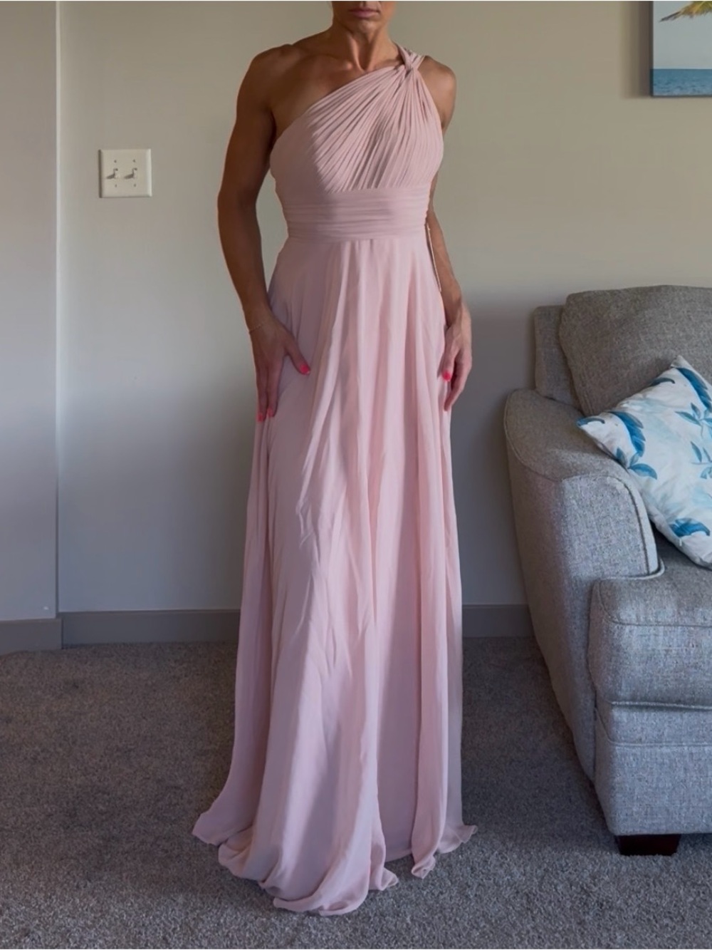NWT One-Shoulder Blush Pink Evening Gown
